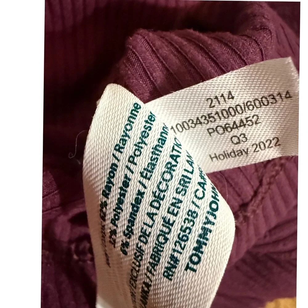 Tommy John Womens Plum‎ Ribbed Pajama Set Short Sleeve Button Top Pants Small